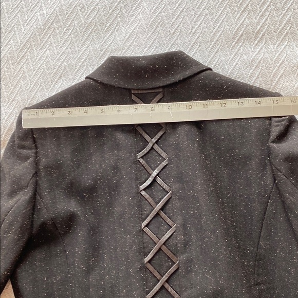 Simon Chang Wool Silk Corset Back Brown Blazer Designer Boho Business Casual - Picture 9 of 15